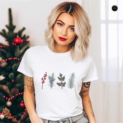 floral christmas sweatshirt, christmas flowers t-shirt, christmas trees pullover, cute winter sweatshirt, cottagecore ch