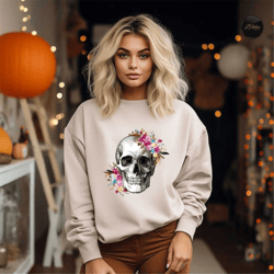floral skeleton sweatshirt, halloween skull hoodie, women halloween sweater, women fall graphic tee, whimsigoth tee, ske