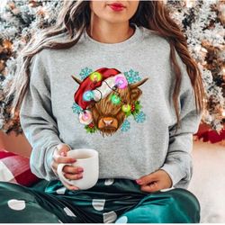 christmas cow, cow lights, women's sweatshirt, christmas pullover, women's christmas sweatshirt, country christmas, swea