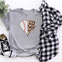 baseball lover heart shirt, baseball leopard cheetah shirt, baseball mom shirt, womens men, gift for her him fan shirt b