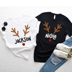 matching christmas family shirts, custom name reindeer shirt, personalized christmas family gifts, customizable holiday