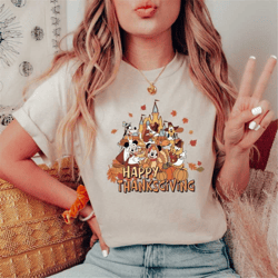 custom disney characters happy thanksgiving shirt, disney thanksgiving tee, happy thanksgiving outfit, disney fall vibes