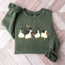 spooky duck ghost halloween unisex sweatshirt, duck ghost crewneck sweatshirt, scary ducks pumpkins, bats autumn season
