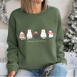 meowy christmas sweatshirt, cat lover gift for christmas, womens christmas sweatshirt, holiday sweatshirt, cat mom shirt