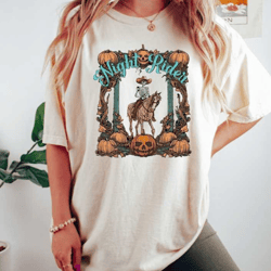 halloween night rider sweatshirt, halloween skeleton rider shirt, western halloween skeleton cowboy shirt, halloween gif