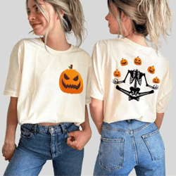 skull pumpkin shirt - skeleton yoga tee - pumpkin skeleton shirt - skeleton namaste halloween tee - pumpkin halloween sh