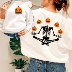 pumpkin skeleton sweater - skeleton yoga hoodie - skeleton namaste halloween sweater - yoga lover halloween sweater - pu