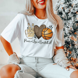 peace love basketball t-shirt - basketball enthusiast shirt - game day outfit - leopard printing heart tee - basketball