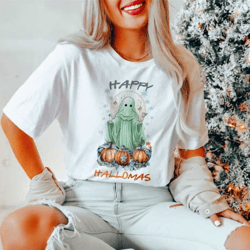 happy hallomas shirt - halloween ghost tee - merry christmas t-shirt - gift for halloween - christmas gift - christmas v