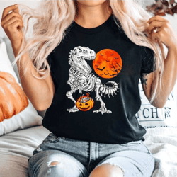 dinosaur halloween shirt - halloween spooky shirt – dinosaur skeleton shirt – t-rex pumpkin shirt – funny halloween shir