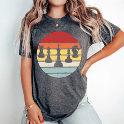 colorful retro chess t-shirt - chess pieces printing outfit - chess player shirt - gift for chess lover - strategy games