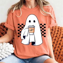 funny ute little ghost coffee t-shirt, cute boo ghost t-shirt, ghost coffee shirt, cute boo ghost halloween, halloween c
