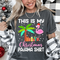 this is my christmas pajama shirt flamingo lights christmas t-shirt, funny flamingo santa t-shirt, santa hat sweater xma