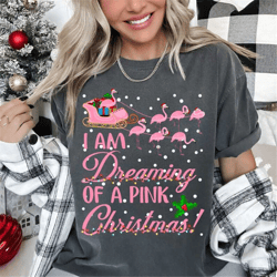 i'm dreaming of a pink christmas flamingo pajamas for girls t-shirt, christmas flamingo pulling sleigh t-shirt, pink fla