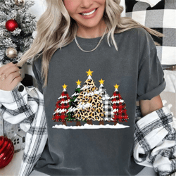 merry christmas trees with buffalo plaid and leopard design funny xmas shirt leopard plaid christmas trees shirt xmas h