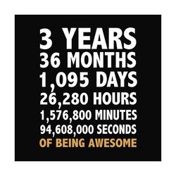 3 years 36 months 1095 days of being awesome svg, birthday svg, birthday party svg, birthday gifts, birthday shirts, awe
