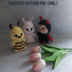 Crochet pattern 3 in 1 Insects amigurumi PDF tutorial, Plush pattern 3 in 1 Bee,Ladybird, Butterfly,Crochet pattern