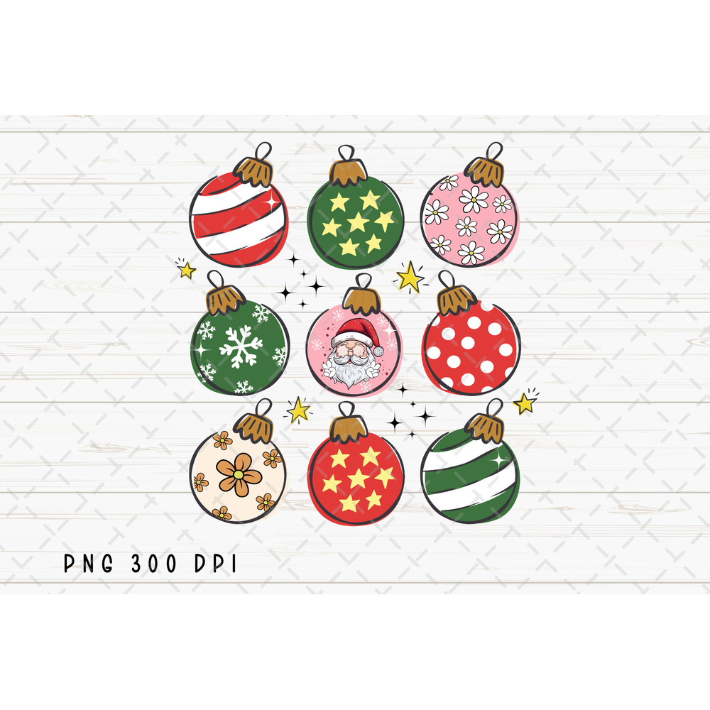 Christmas Ball PNG File, Retro Ornament Sublimation, Santa, Floral Flowers Christmas png, Instant Digital Download.jpg