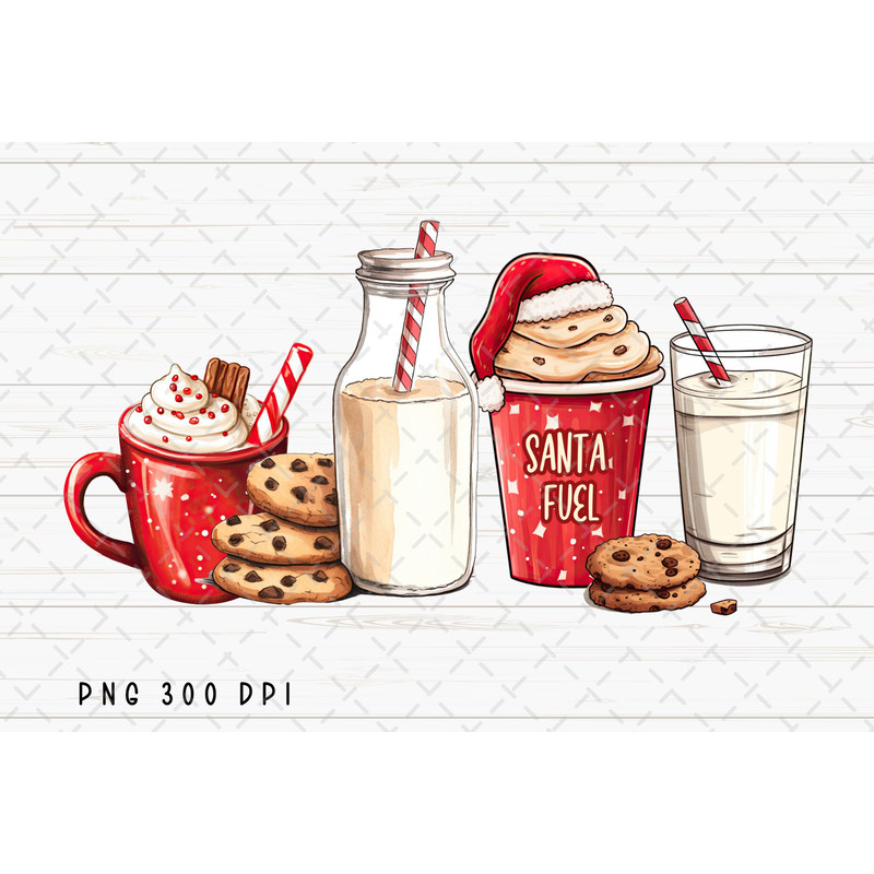 Christmas Milk and Cookies PNG File, Hot Cocoa, Cookies, Latte Coffee, Retro Christmas Sublimation, Santa Fuel Png Digital Download.jpg