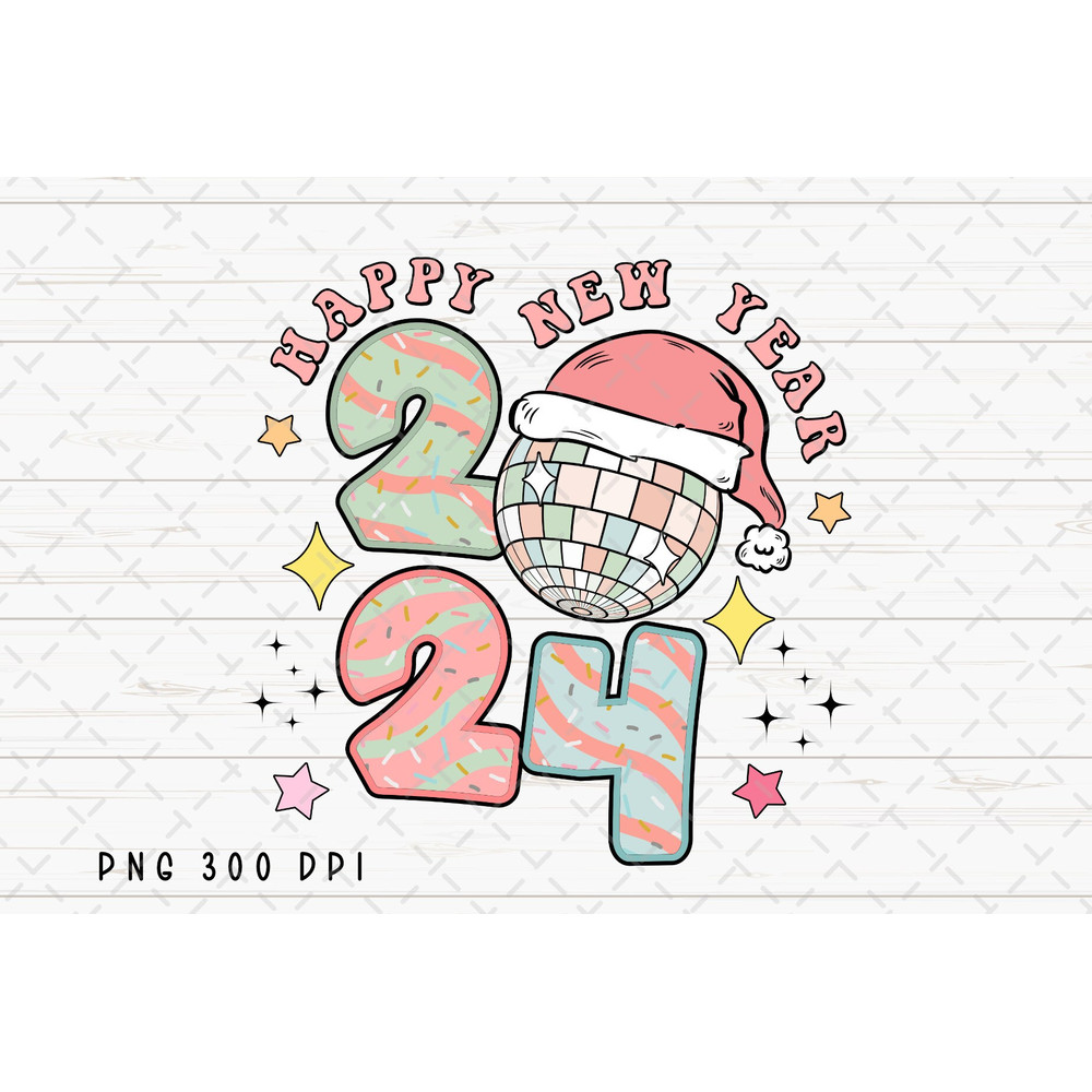 Retro Happy New Year 2024 PNG File, New Year Sublimation, 2024 PNG, Disco Ball PNG, Instant Digital Download 2.jpg