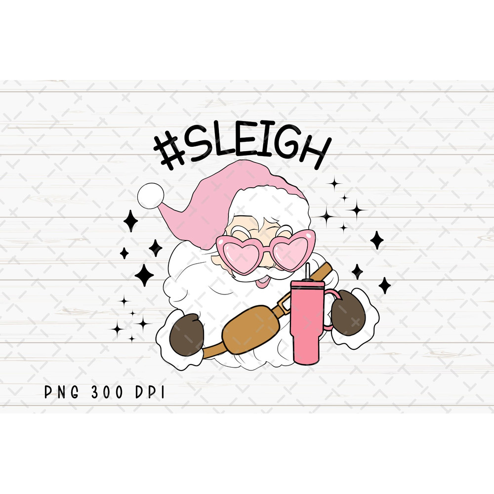 Sleigh PNG File, Retro Santa Claus Christmas Sublimation, Bougie Pink Santa Design, Bougie Stanley Cup png, Instant Digital Download.jpg