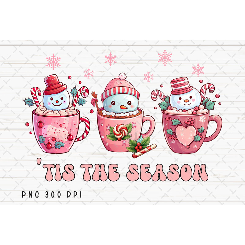 Tis the Season png, Snowman PNG File, Retro Pink Christmas Sublimation, Hot Cocoa Christmas png, Digital Download.jpg