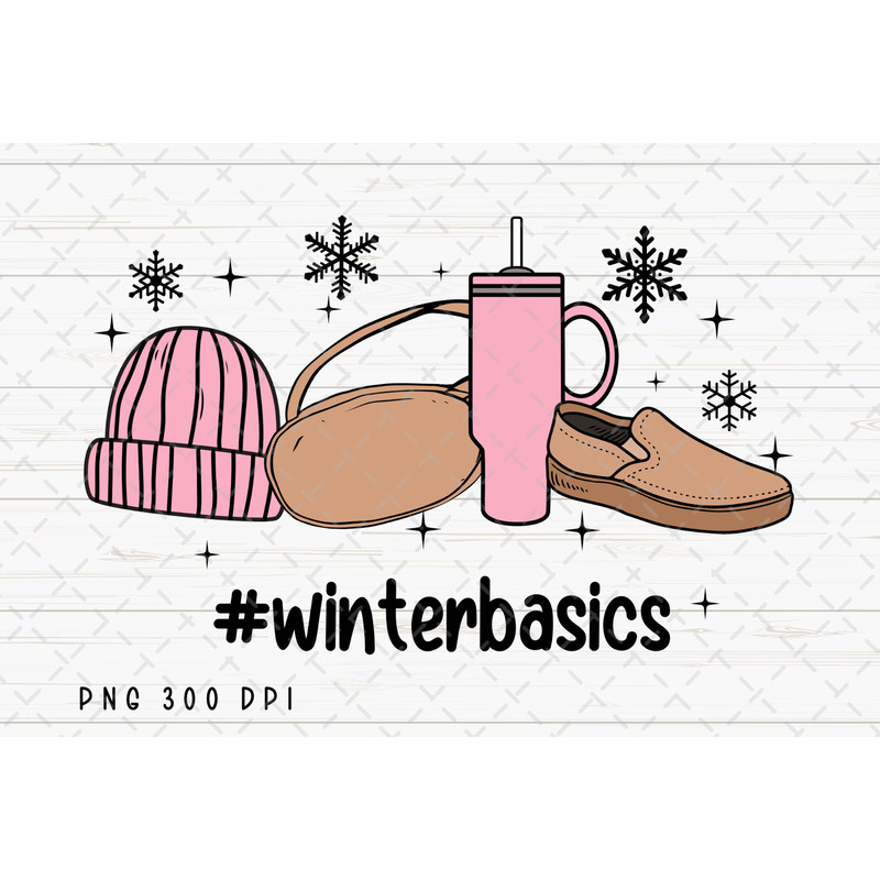 Winter Basics PNG, Retro Christmas Sublimation, Beanie, Belt Bag, Stanley Tumbler, Winter Season png, Digital Download.jpg