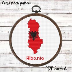 Albania Map Cross Stitch pattern modern, Albania Flag Xstitch pattern PDF, Balkan Country Cross Stitch Pattern
