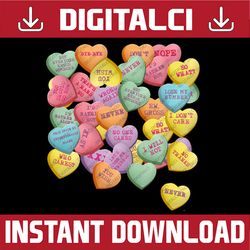 Vintage Candy Conversation Hearts for Anti Valentine's Day PNG, Candy Hearts, Valentine's Clipart, Heart Candies, Cute H