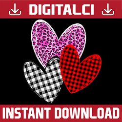 Valentines Day Hearts Leopard Pink Buffalo Plaid Png, 3 Hearts Valentine png, Valentine's  gift png Design Sublimation
