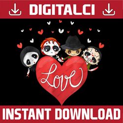 Horror Movie Character PNG, Chibi With Heart Love Valentine's Day Png, Horror Movie Chibi Valentine Sublimation