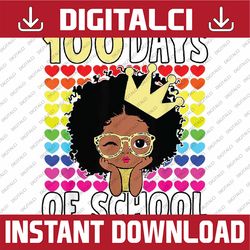 100 Days Of School Kids Girl Black African American Png, Love School Png, 100th Days of School Png, Digital Download