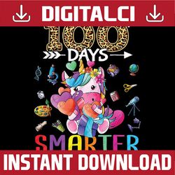 Happy 100th Day Of School Unicorn Kid Girls 100 Days Smarter Png, Love School Png, 100th Days of School Png, Digital Dow