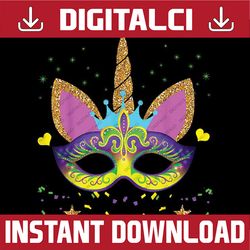 png only unicorn and mask mardi gras girl kid toodler women png, ,mardi gras png, digital download