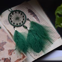 Vivid Jungle Green Dreamcatcher for Car - Eco-Inspired Rearview Mirror Charm