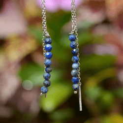 Lapis Lazuli Earrings Dangle, Long Beaded Earrings, Blue Stone Dangle Earrings, Beaded Gemstone Dangle Silver Earrings