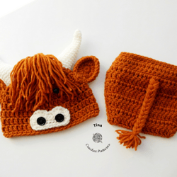 CROCHET PATTERN - Highland Cow Baby Set | Highland Bull Photo Prop | Baby Halloween Costume | Sizes 0 - 12 months