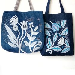 Handmade Denim Tote Bags for Women: Large Boho Unique Embroidered Bags - Perfect for Everyday Use and Special Occasions!