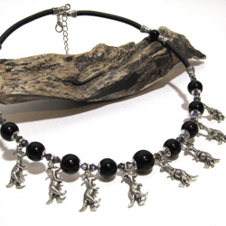 Handmade black choker necklace with 3D dinosaurs charms and black beads/ Funny choker necklace with dino charms