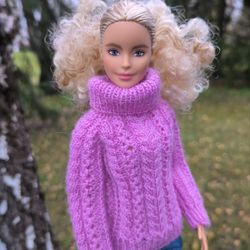 Cozy pink knit sweater for 11" Dolls (30cm) Barbie, Fashion Royalty, Poppy Parker, Integrity & other 1:6 fashion dolls