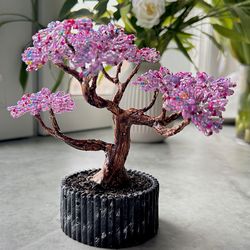 Handmade Wire Bonsai Tree with Amethyst Stones - A Unique and Modern Decor Piece