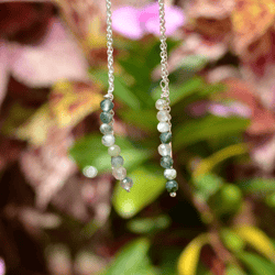 Moss Agate Earrings Gemstone Beads Dangle Earrings, Women Silver Threader Earrings, Long Dangle Stone Earrings, Beads