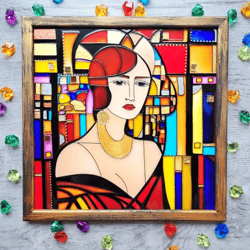 Stained glass painting with mosaic 33x33 cm Original painting on glass Modern decor