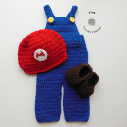 CROCHET PATTERN - Super Mario Baby Set | Baby Halloween Costume | Baby Photo Prop | Sizes Newborn - 12 months