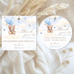 We Can Bearly Wait Blue Teddy Bear Baby Shower For Tags