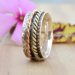 Spinner Ring Women, Anxiety Ring Silver, Boho Spinner Ring, Fidget Ring, Thumb Ring Spinner Band Ring, Handmade Jewelry,