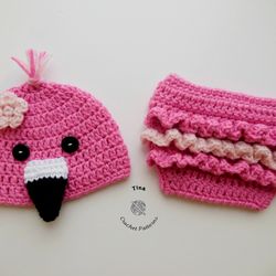 Flamingo Baby Hat and Diaper Cover Set | Newborn Photo Prop | Baby Halloween Costume | Baby Shower Gift