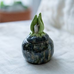 Hyacinth and Bunny Treasury Box: Handmade Cute Ceramic rabbit on Hyacinth Bulb Trinket Box - Charming Bunny Lover's Gift