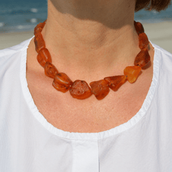 Natural Baltic amber necklace, raw stones, healing properties
