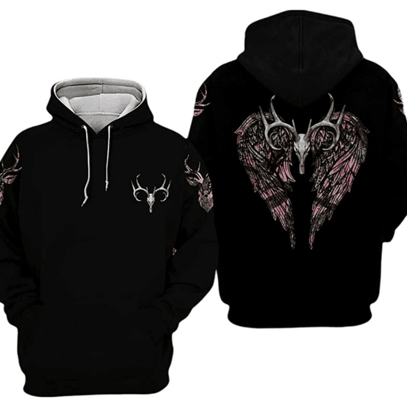 Hunting She Want D Pink Wings All Over Print Hoodie Zip Hoodie Fleece Hoodie 3D, Hunting Pink Wings Hoodie Zip Hoodie 3D.jpg